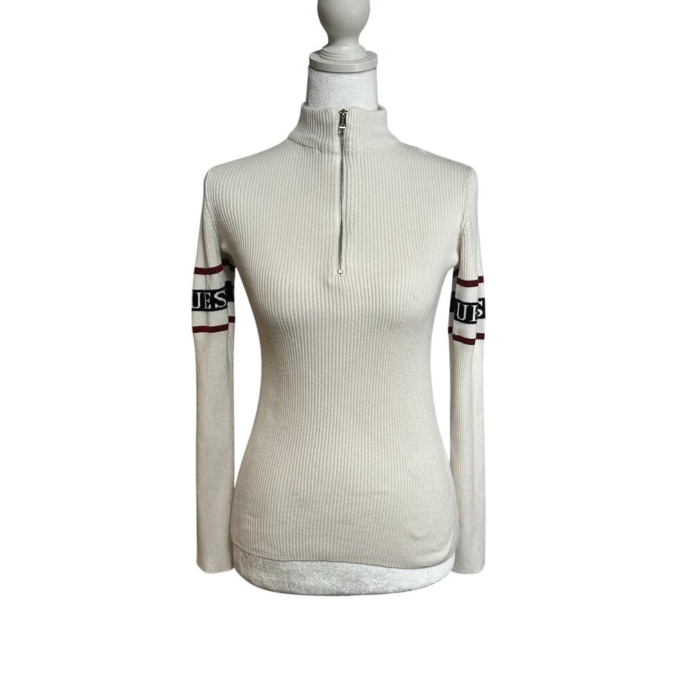 Guess Y2K white quarter zip ribbed fitted sweater